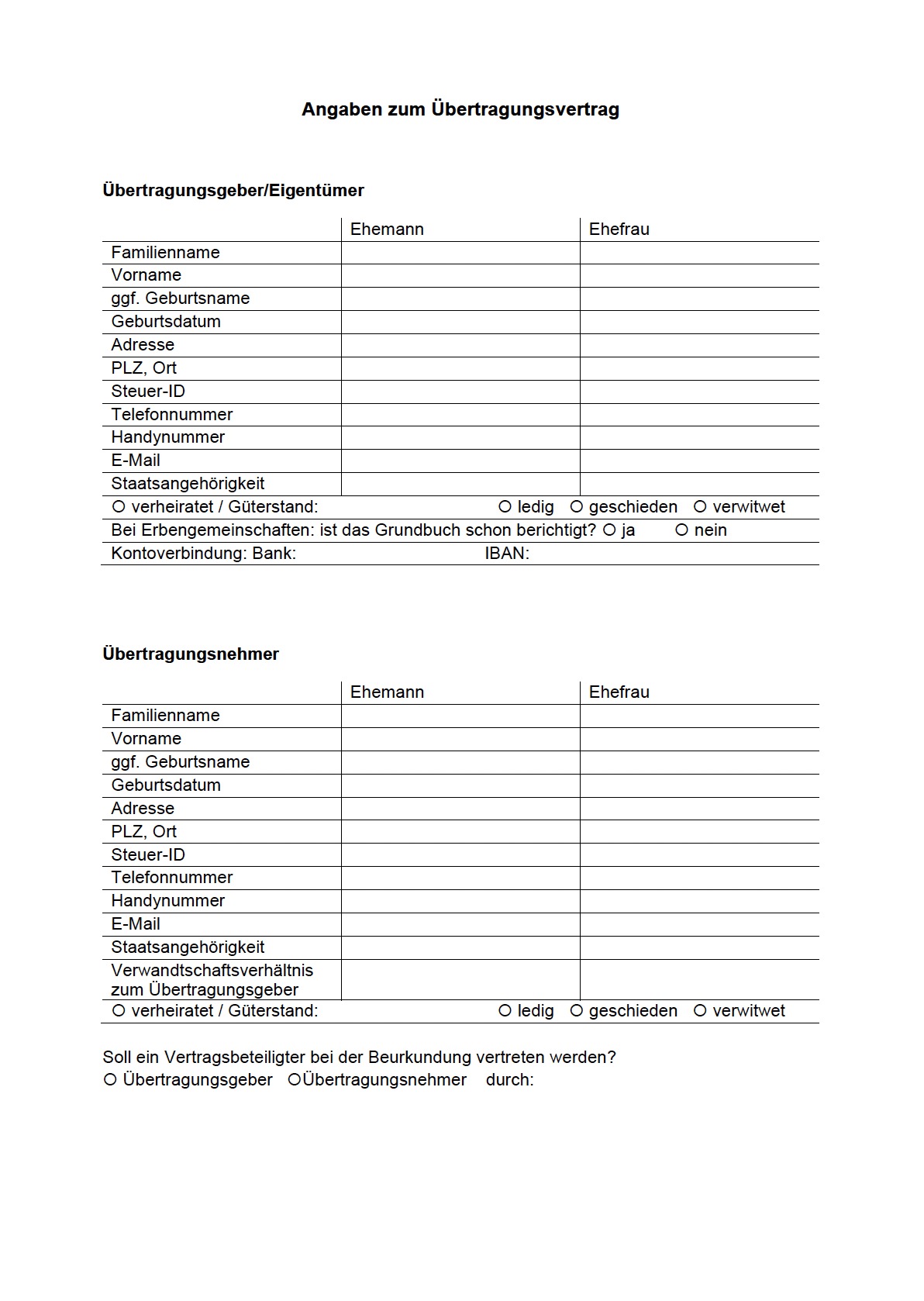 Angaben zum Übertragungsvertrag
